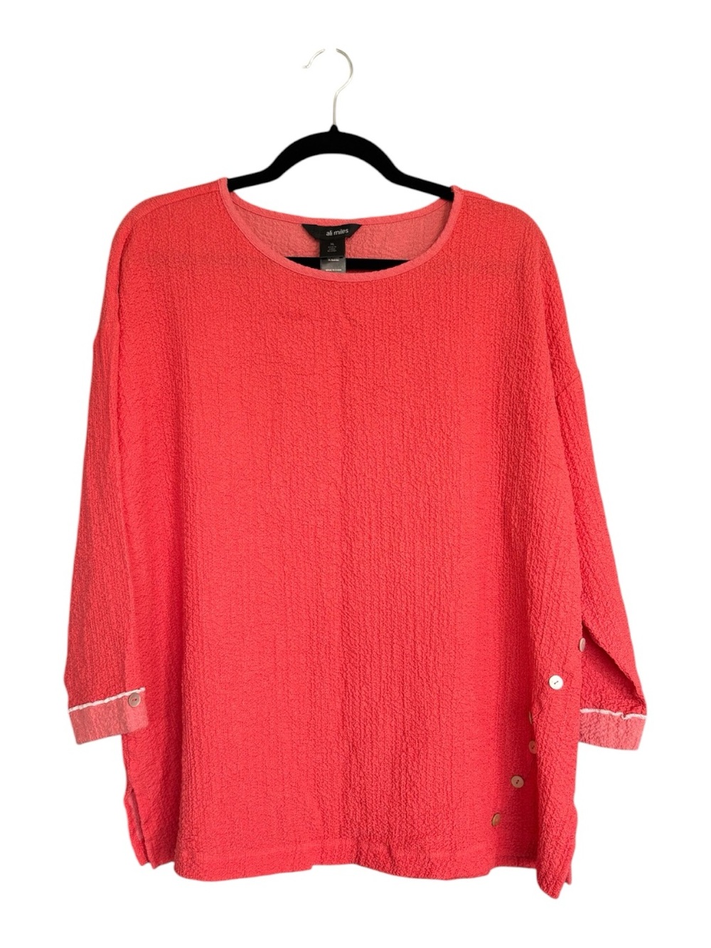 Ali Miles Coral Textured Crewneck Tunic Top Size XL Lagenlook Artsy Oversized